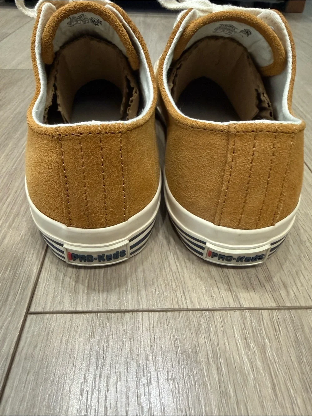 Low-Top Pro Keds 69 Suede Sneakers in Mustard Brown with cream Trim